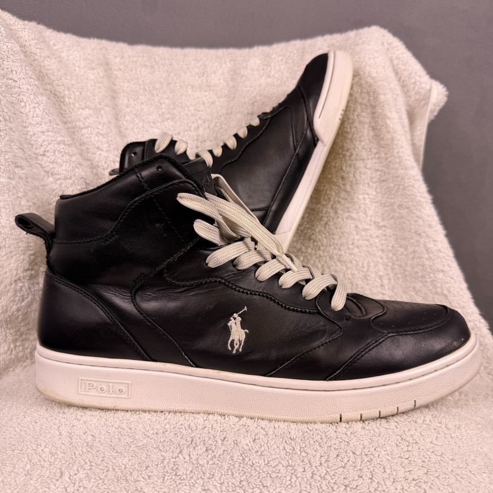 Polo Ralph Lauren Court High Top Black Leather Sneakers Mens 12 Sports